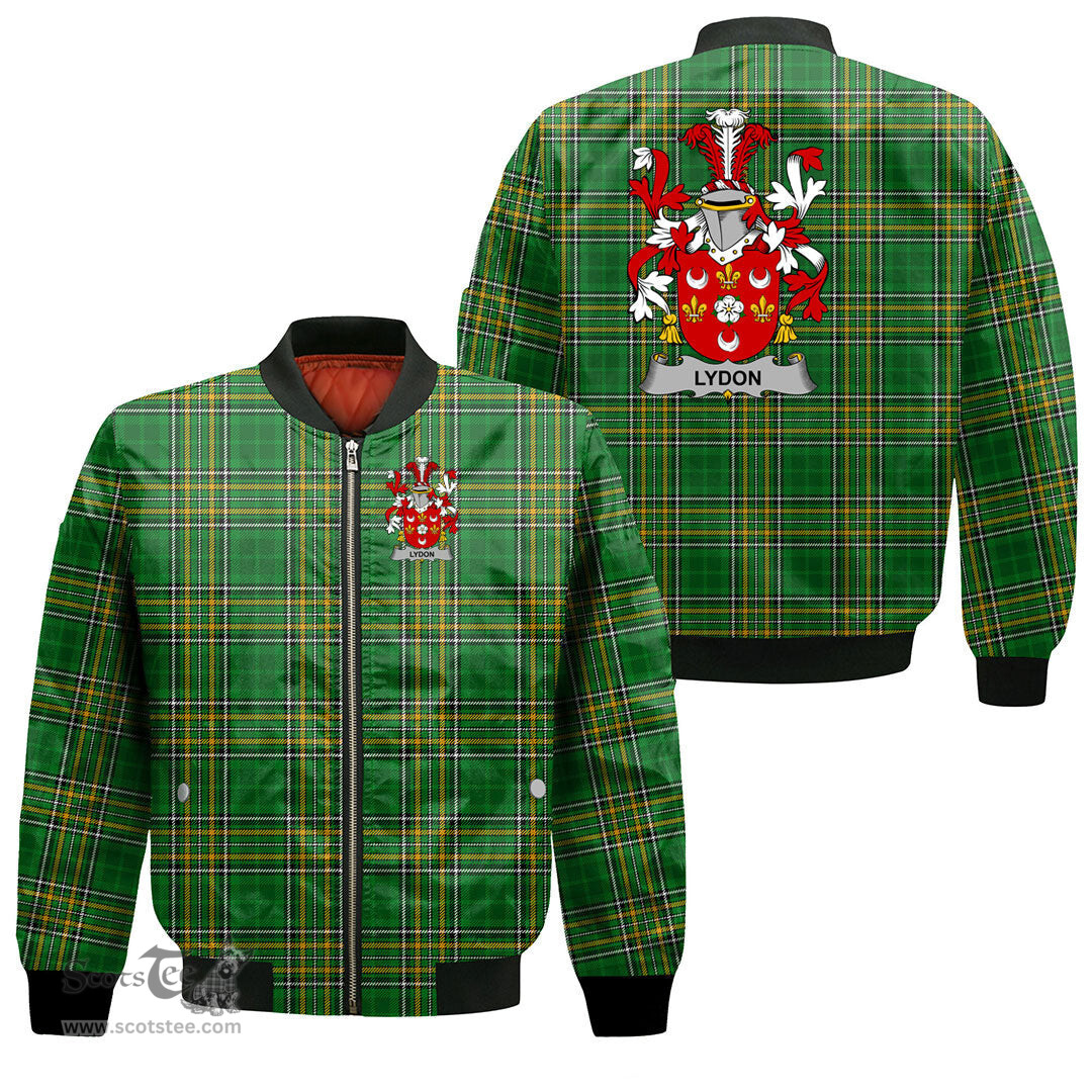 Irish Lydon or Leyden Coat of Arms Family Crest Ireland Bomber Jacket Irish National Tartan Irish County Jacket