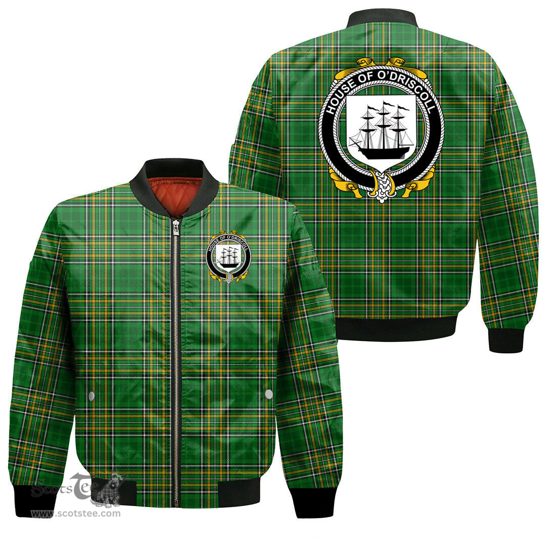 Irish House of O DRISCOLL Coat of Arms Family Crest Ireland Bomber Jacket Irish National Tartan Irish County Jacket