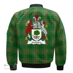 Irish McCluskey Coat of Arms Family Crest Ireland Bomber Jacket Irish National Tartan Irish County Jacket