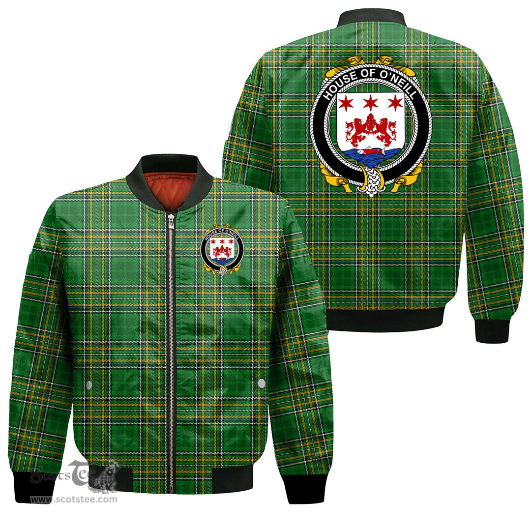 Irish House of O NEILL Coat of Arms Family Crest Ireland Bomber Jacket Irish National Tartan Irish County Jacket