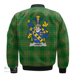Irish James Coat of Arms Family Crest Ireland Bomber Jacket Irish National Tartan Irish County Jacket