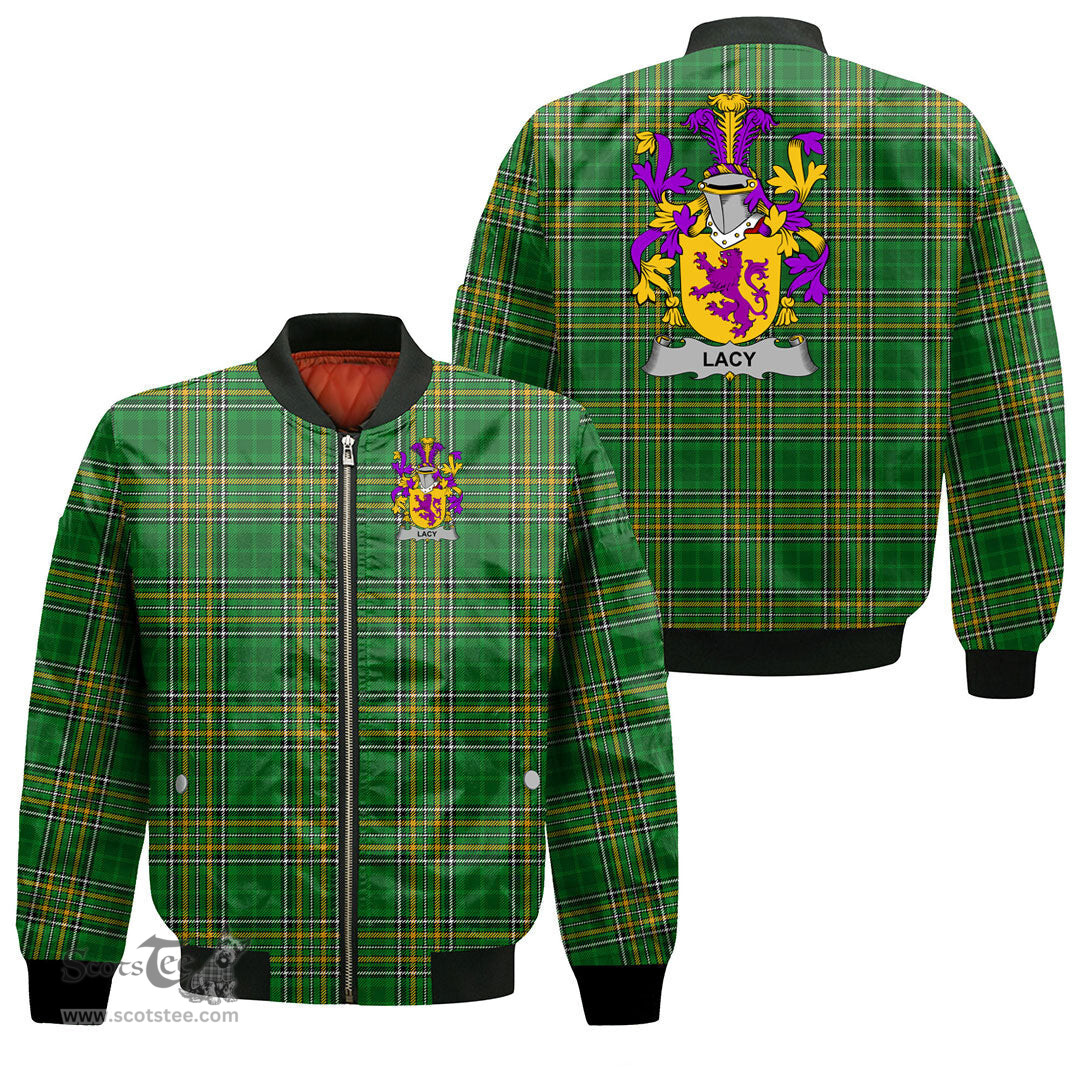 Irish Lacy or De Lacy Coat of Arms Family Crest Ireland Bomber Jacket Irish National Tartan Irish County Jacket