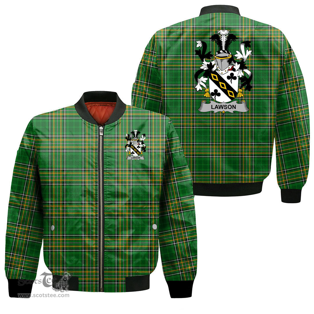 Irish Lawson Coat of Arms Family Crest Ireland Bomber Jacket Irish National Tartan Irish County Jacket