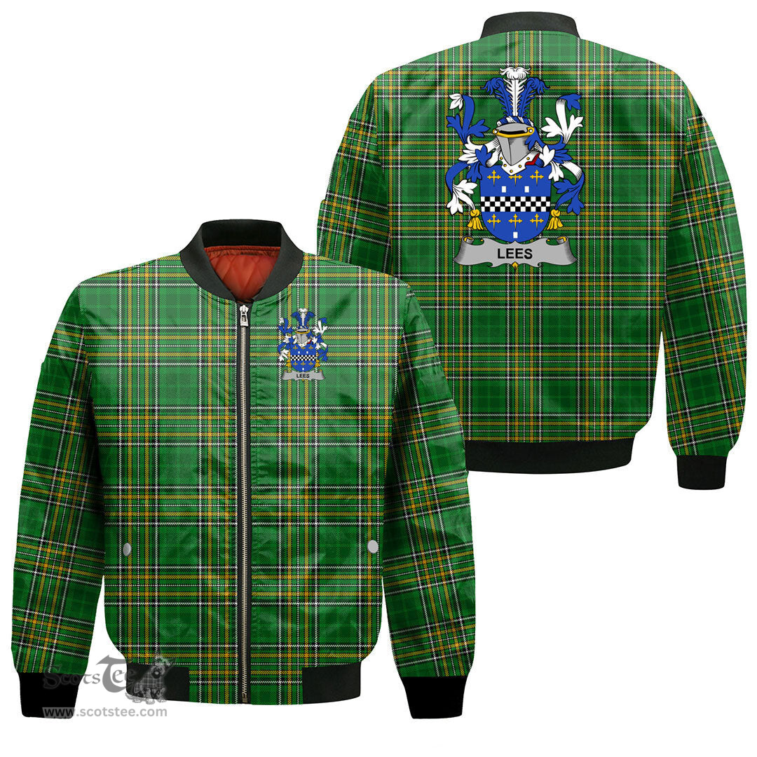 Irish Lees or McAleese Coat of Arms Family Crest Ireland Bomber Jacket Irish National Tartan Irish County Jacket