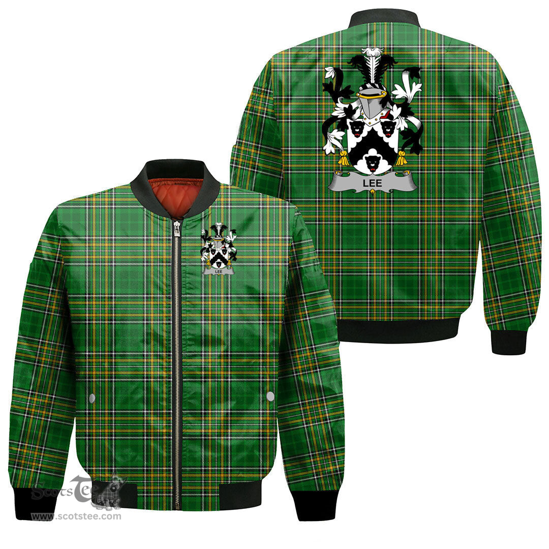 Irish Lee or O Lee Coat of Arms Family Crest Ireland Bomber Jacket Irish National Tartan Irish County Jacket