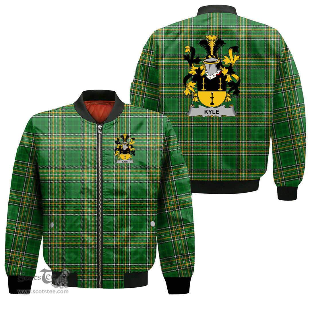Irish Kyle Coat of Arms Family Crest Ireland Bomber Jacket Irish National Tartan Irish County Jacket