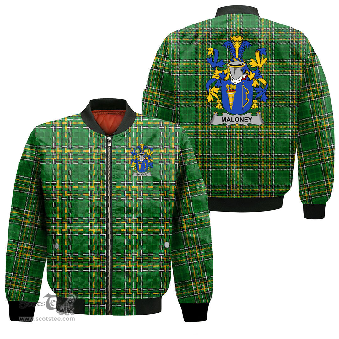Irish Maloney or O Molony Coat of Arms Family Crest Ireland Bomber Jacket Irish National Tartan Irish County Jacket