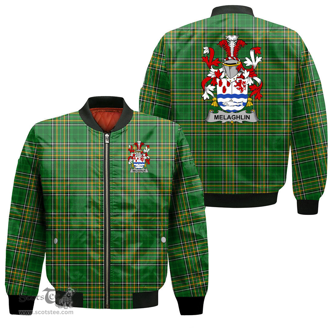 Irish Melaghlin or O Melaghlin Coat of Arms Family Crest Ireland Bomber Jacket Irish National Tartan Irish County Jacket