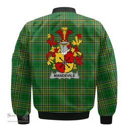 Irish Mandevile Coat of Arms Family Crest Ireland Bomber Jacket Irish National Tartan Irish County Jacket