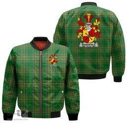Irish Mandevile Coat of Arms Family Crest Ireland Bomber Jacket Irish National Tartan Irish County Jacket