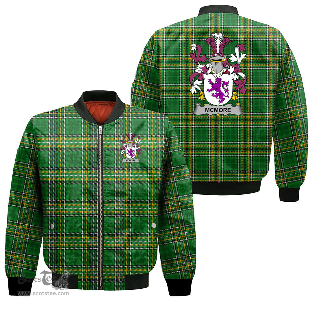 Irish McMore or More Coat of Arms Family Crest Ireland Bomber Jacket Irish National Tartan Irish County Jacket