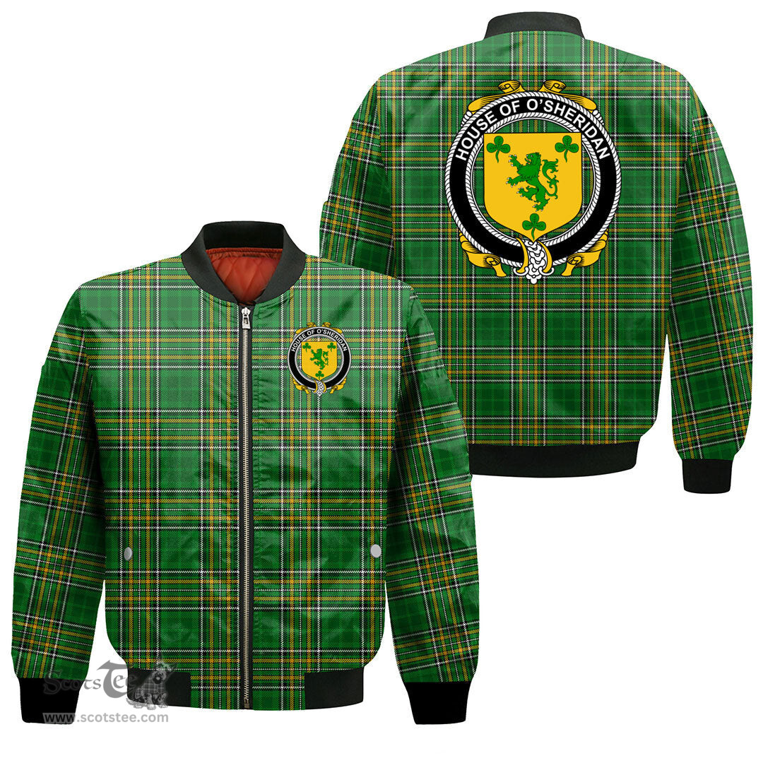 Irish House of O SHERIDAN Coat of Arms Family Crest Ireland Bomber Jacket Irish National Tartan Irish County Jacket