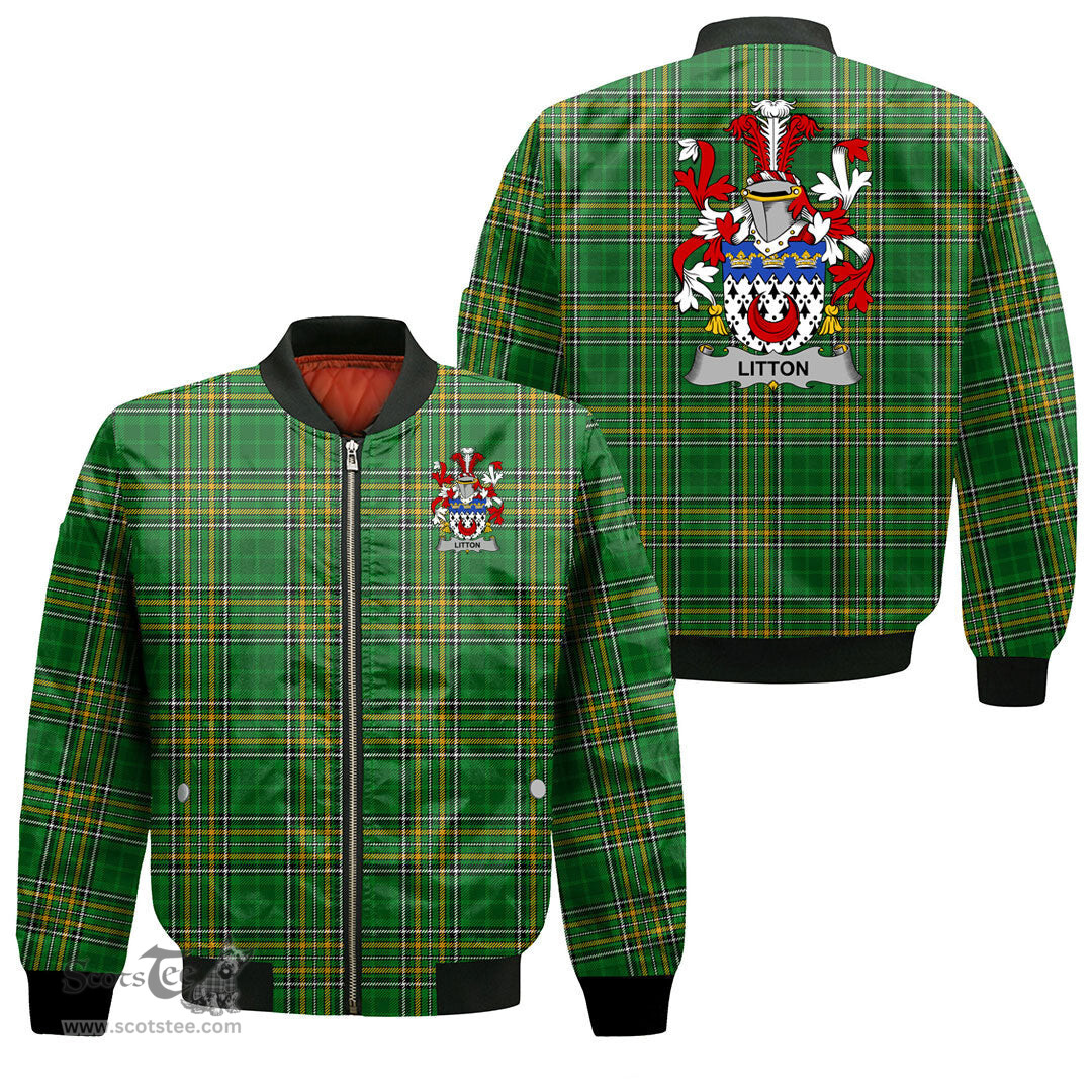 Irish Litton Coat of Arms Family Crest Ireland Bomber Jacket Irish National Tartan Irish County Jacket