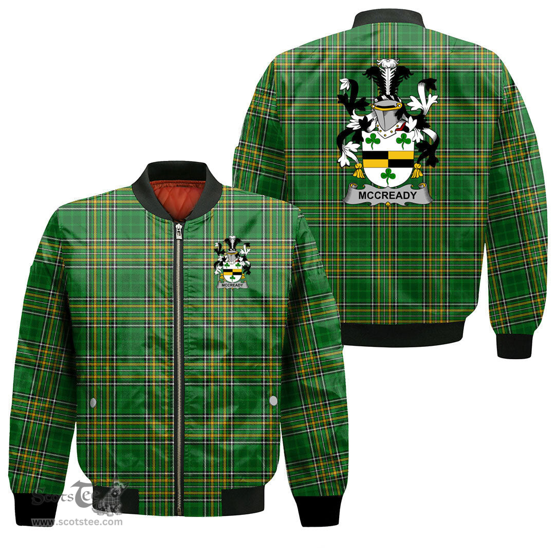 Irish McCready or McCreadie Coat of Arms Family Crest Ireland Bomber Jacket Irish National Tartan Irish County Jacket