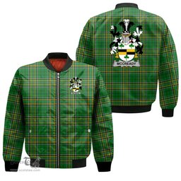 Irish McCready or McCreadie Coat of Arms Family Crest Ireland Bomber Jacket Irish National Tartan Irish County Jacket
