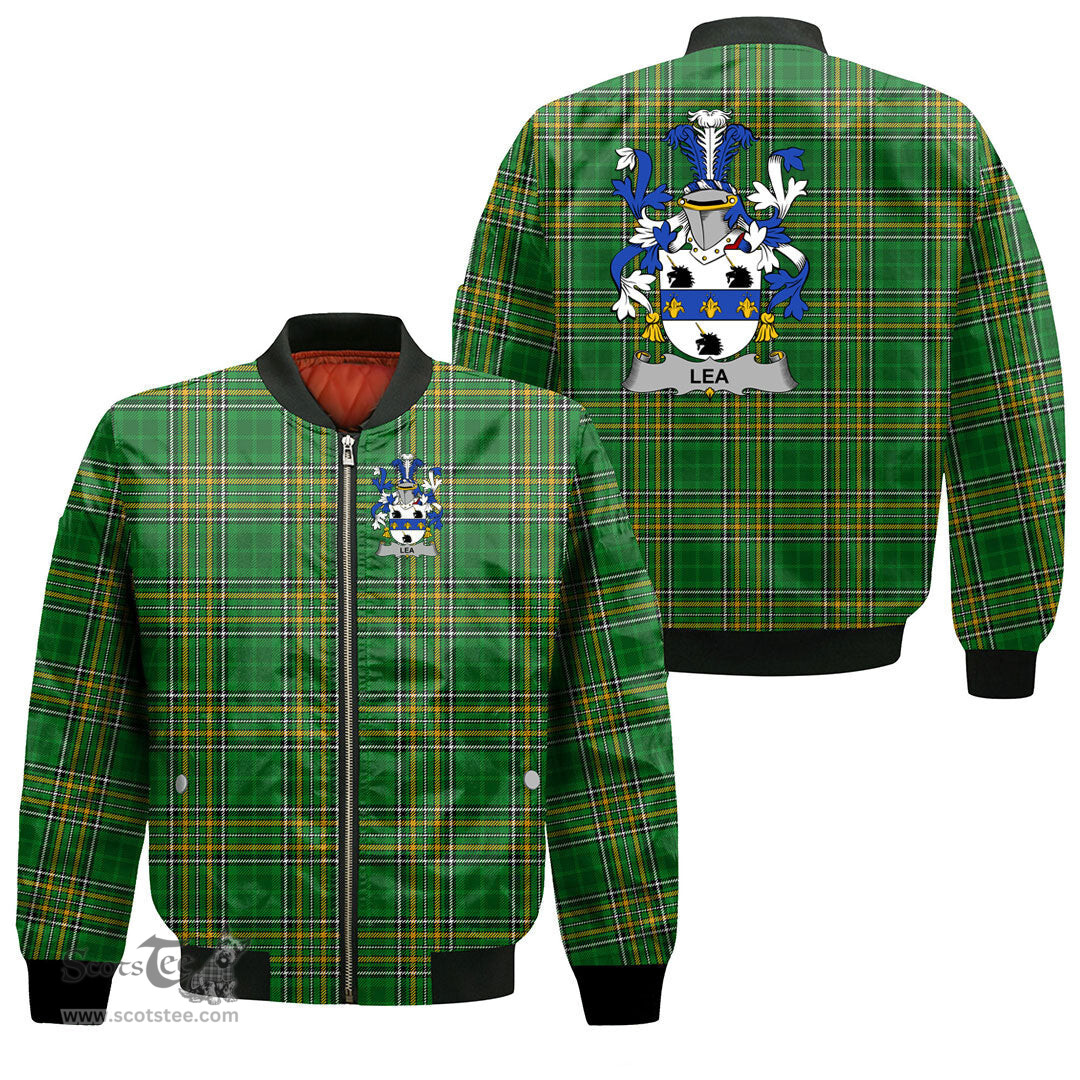 Irish Lea or McLea Coat of Arms Family Crest Ireland Bomber Jacket Irish National Tartan Irish County Jacket
