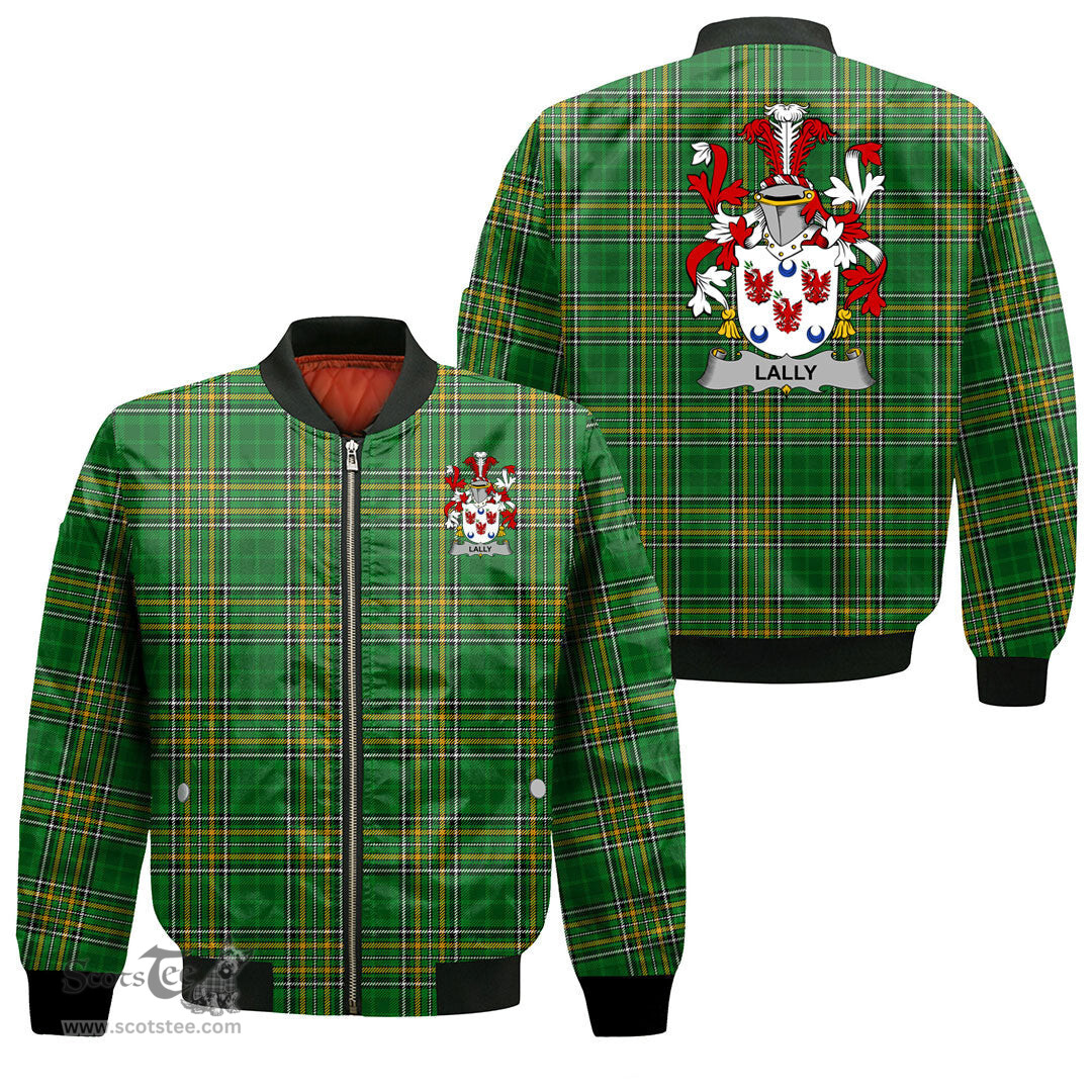 Irish Lally or O Mullally Coat of Arms Family Crest Ireland Bomber Jacket Irish National Tartan Irish County Jacket