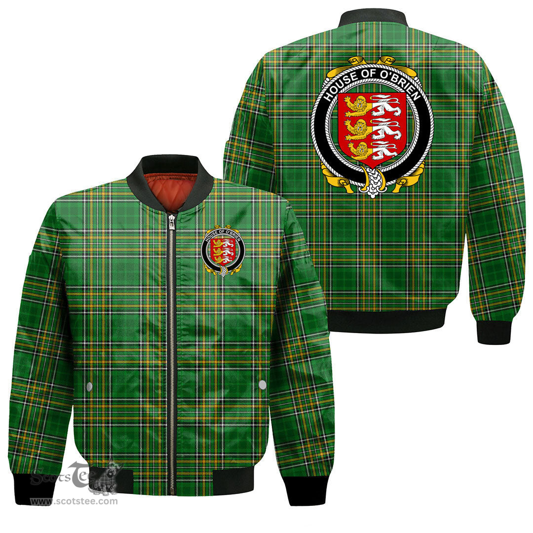 Irish House of O BRIEN Coat of Arms Family Crest Ireland Bomber Jacket Irish National Tartan Irish County Jacket