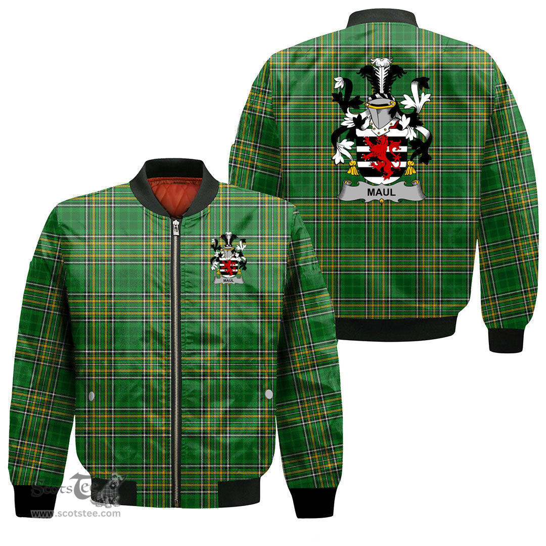 Irish Maul or Maule Coat of Arms Family Crest Ireland Bomber Jacket Irish National Tartan Irish County Jacket