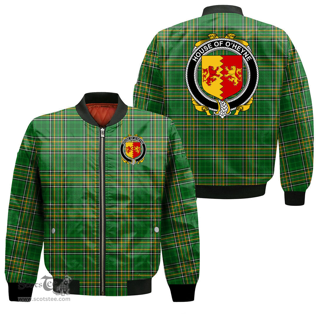Irish House of O HEYNE Coat of Arms Family Crest Ireland Bomber Jacket Irish National Tartan Irish County Jacket
