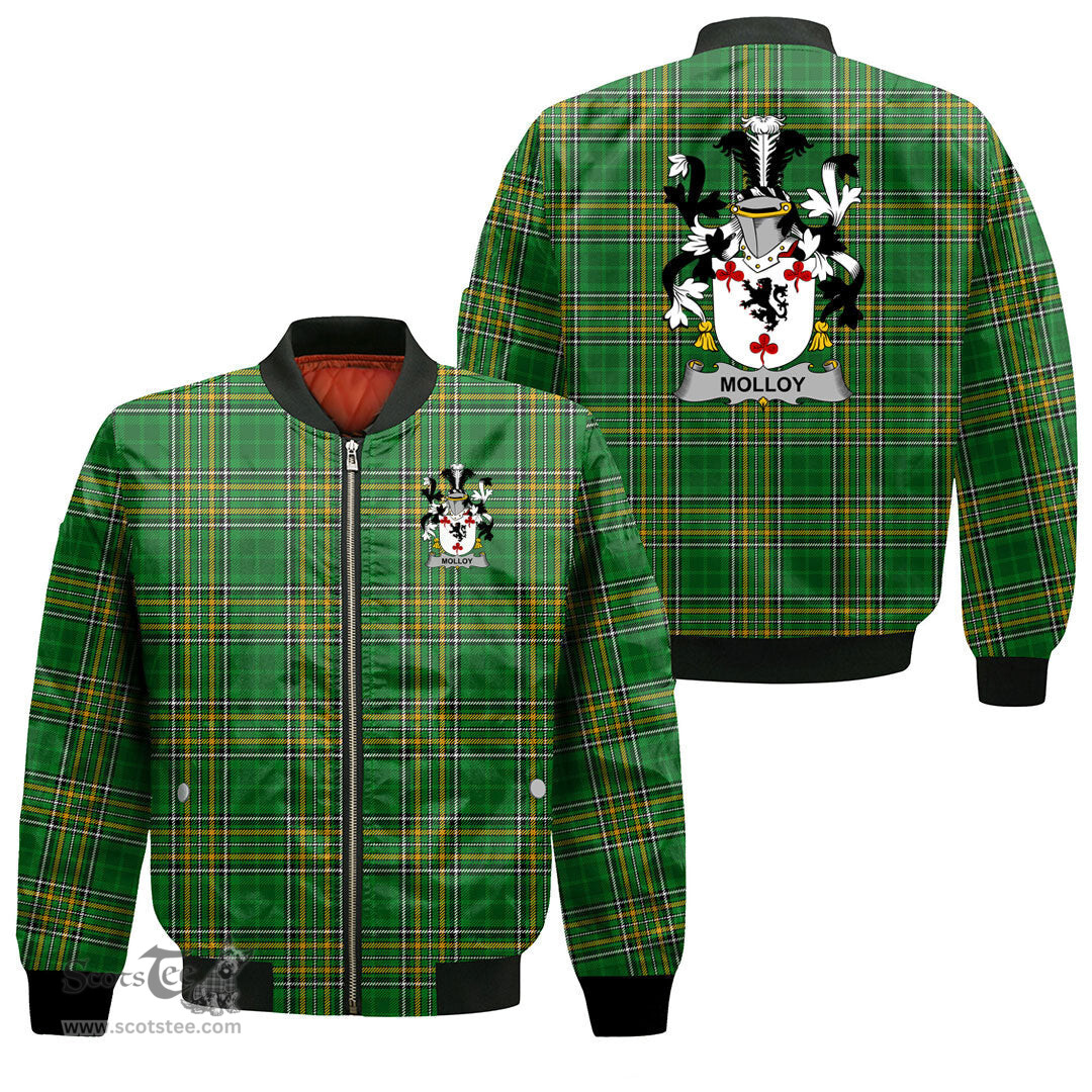 Irish Molloy or O Mulloy Coat of Arms Family Crest Ireland Bomber Jacket Irish National Tartan Irish County Jacket