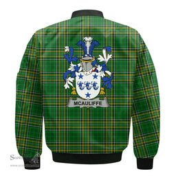 Irish McAuliffe Coat of Arms Family Crest Ireland Bomber Jacket Irish National Tartan Irish County Jacket