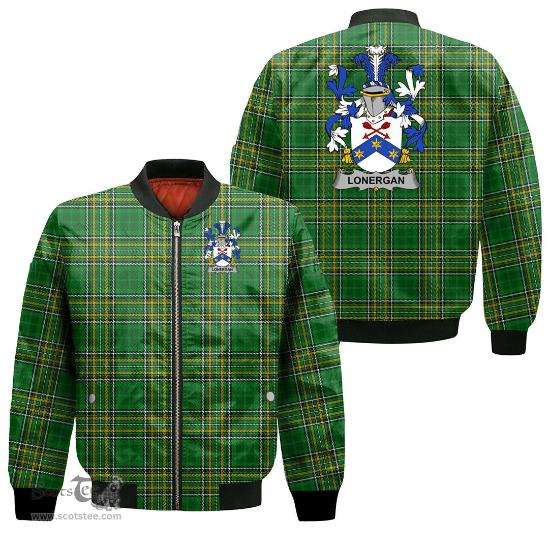 Irish Lonergan or O Lonergan Coat of Arms Family Crest Ireland Bomber Jacket Irish National Tartan Irish County Jacket