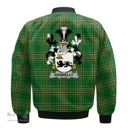 Irish Kennelly or O Kineally Coat of Arms Family Crest Ireland Bomber Jacket Irish National Tartan Irish County Jacket