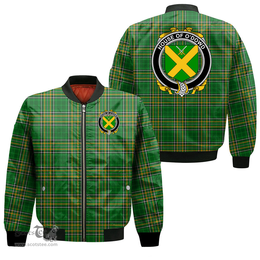 Irish House of O DOWD Coat of Arms Family Crest Ireland Bomber Jacket Irish National Tartan Irish County Jacket