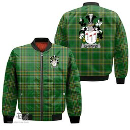 Irish McAlindon or McAlindem Coat of Arms Family Crest Ireland Bomber Jacket Irish National Tartan Irish County Jacket