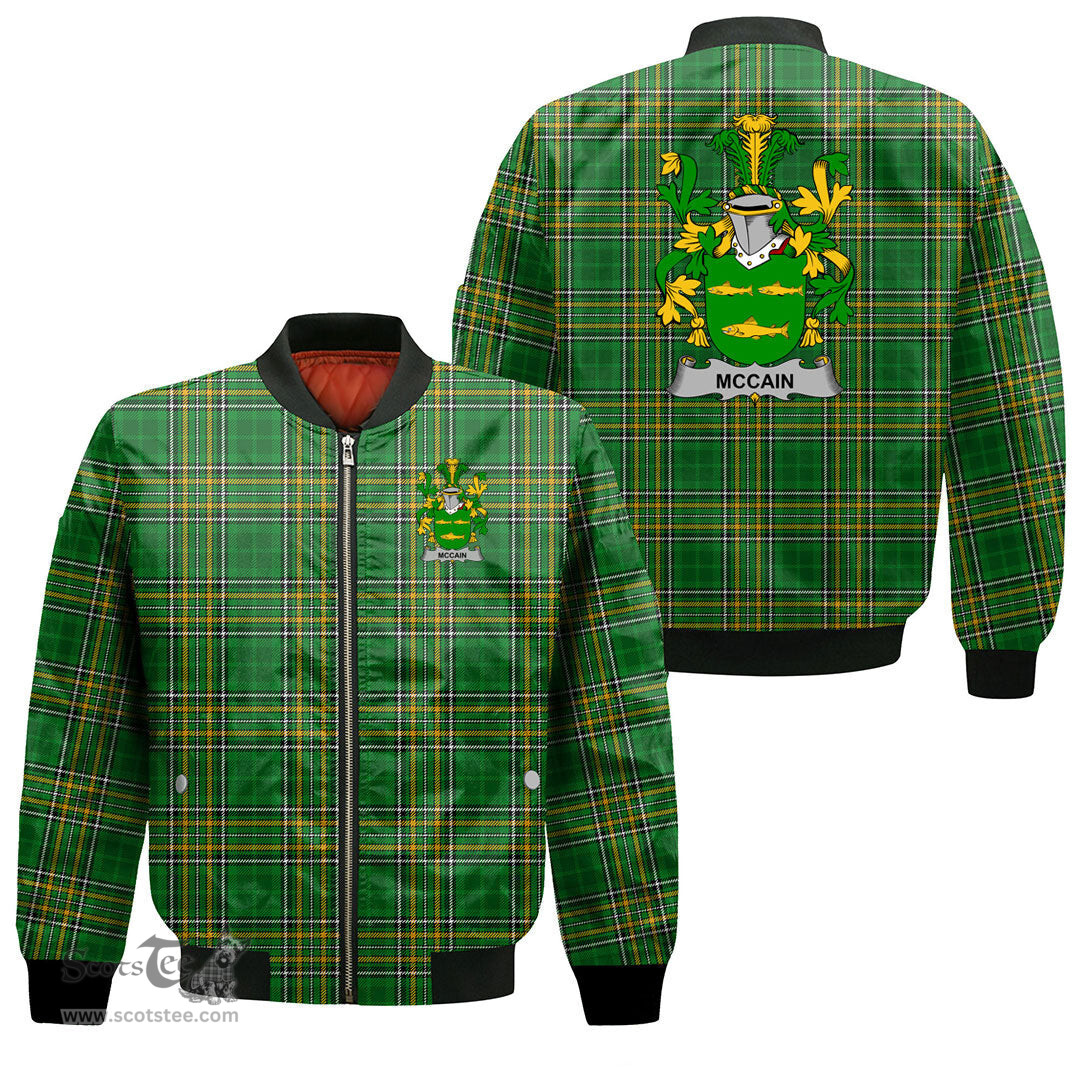 Irish McCain or O Kane Coat of Arms Family Crest Ireland Bomber Jacket Irish National Tartan Irish County Jacket