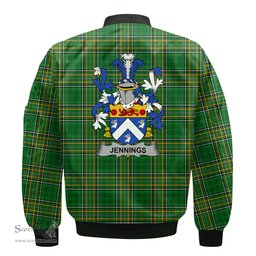 Irish Jennings or Jennyns Coat of Arms Family Crest Ireland Bomber Jacket Irish National Tartan Irish County Jacket
