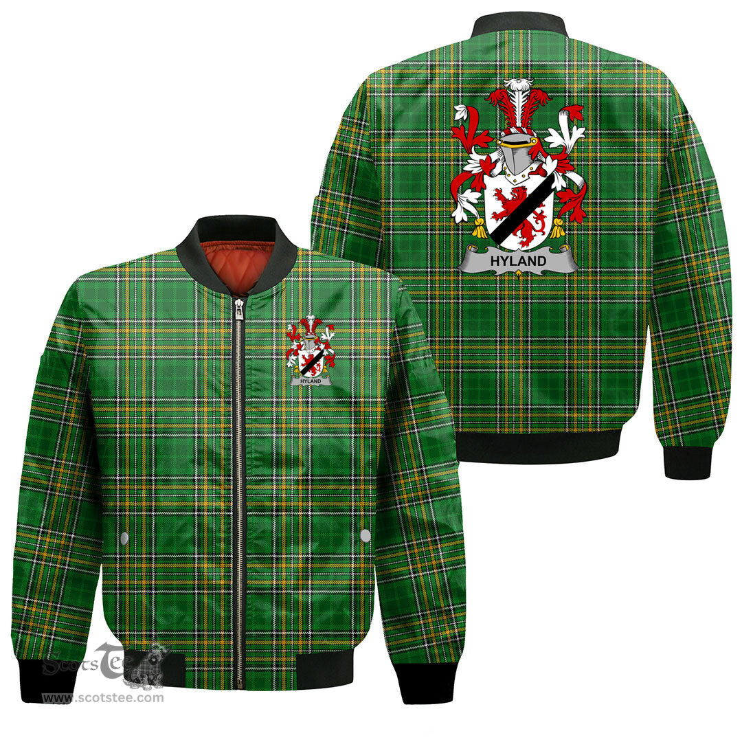 Irish Hyland or O Hyland Coat of Arms Family Crest Ireland Bomber Jacket Irish National Tartan Irish County Jacket