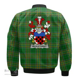 Irish Micklethwait Coat of Arms Family Crest Ireland Bomber Jacket Irish National Tartan Irish County Jacket