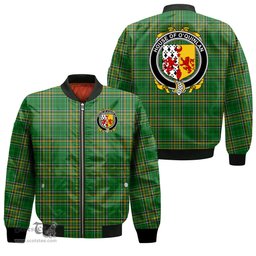 Irish House of O QUINLAN Coat of Arms Family Crest Ireland Bomber Jacket Irish National Tartan Irish County Jacket