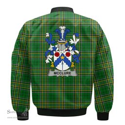 Irish McClure Coat of Arms Family Crest Ireland Bomber Jacket Irish National Tartan Irish County Jacket