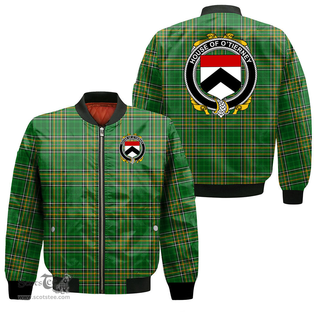Irish House of O TIERNEY Coat of Arms Family Crest Ireland Bomber Jacket Irish National Tartan Irish County Jacket