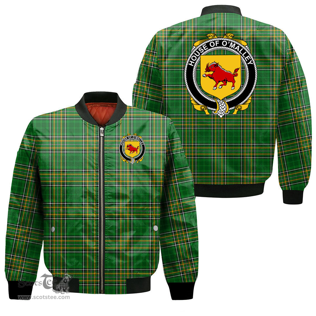 Irish House of O MALLEY Coat of Arms Family Crest Ireland Bomber Jacket Irish National Tartan Irish County Jacket