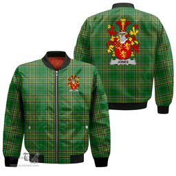 Irish Jones Coat of Arms Family Crest Ireland Bomber Jacket Irish National Tartan Irish County Jacket