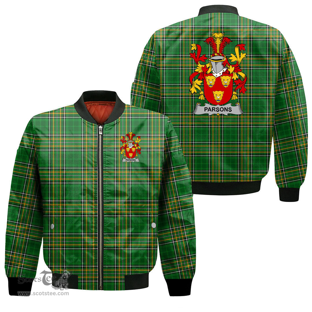 Irish Parsons Coat of Arms Family Crest Ireland Bomber Jacket Irish National Tartan Irish County Jacket