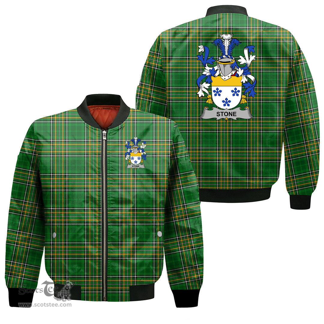 Irish Stone Coat of Arms Family Crest Ireland Bomber Jacket Irish National Tartan Irish County Jacket