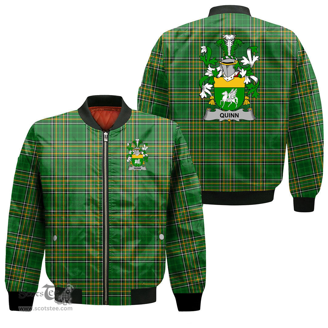 Irish Quinn or O Quin Coat of Arms Family Crest Ireland Bomber Jacket Irish National Tartan Irish County Jacket