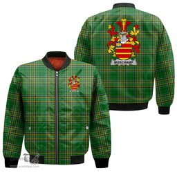 Irish Muschamp Coat of Arms Family Crest Ireland Bomber Jacket Irish National Tartan Irish County Jacket
