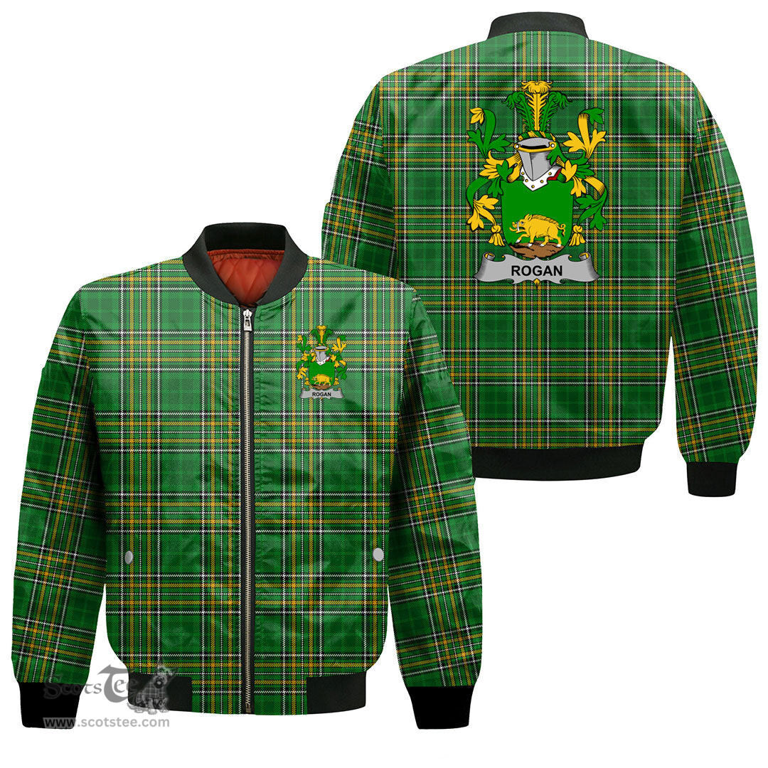 Irish Rogan or O Rogan Coat of Arms Family Crest Ireland Bomber Jacket Irish National Tartan Irish County Jacket