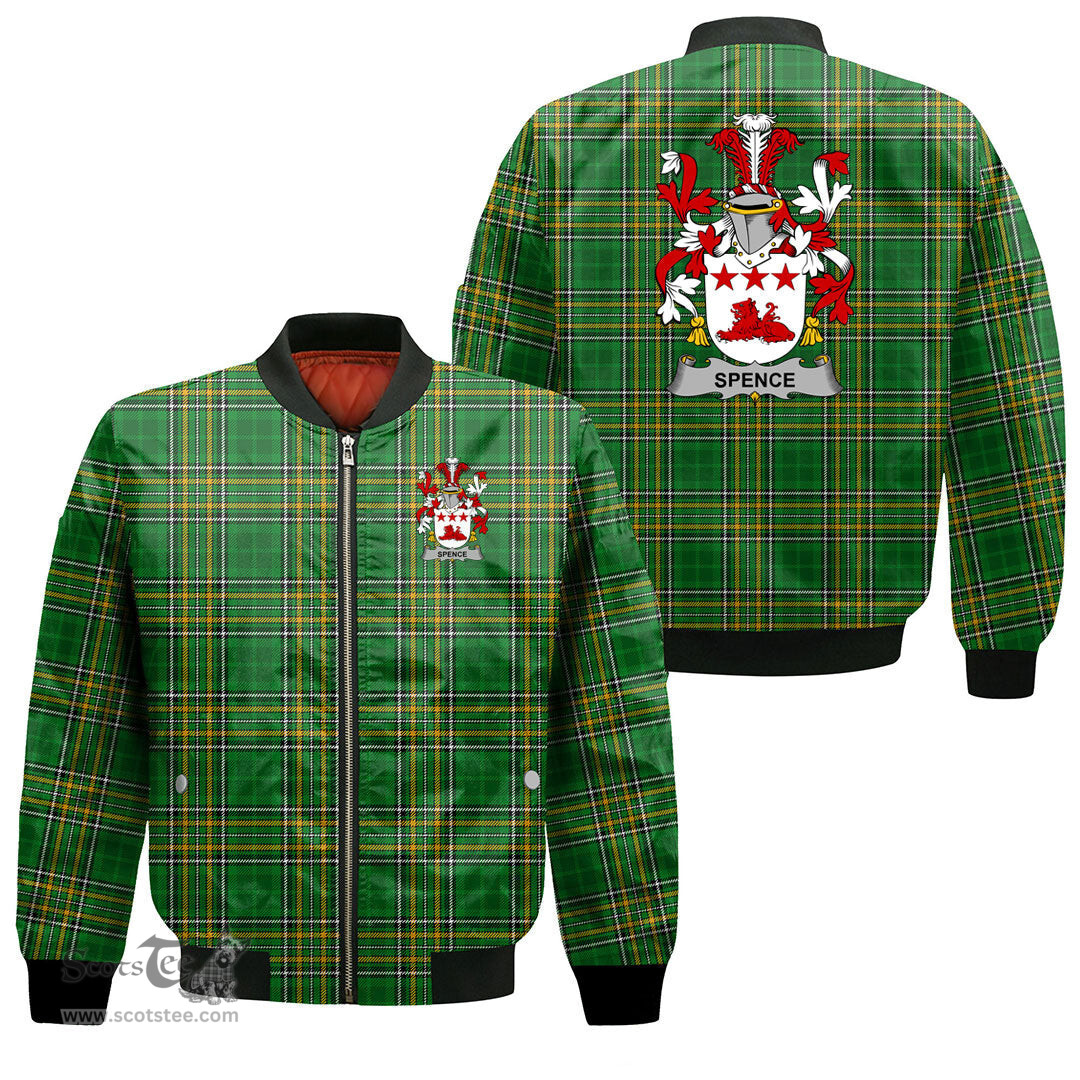 Irish Spence Coat of Arms Family Crest Ireland Bomber Jacket Irish National Tartan Irish County Jacket