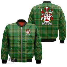 Irish Spence Coat of Arms Family Crest Ireland Bomber Jacket Irish National Tartan Irish County Jacket