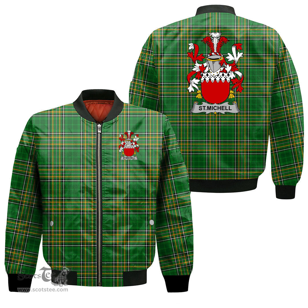 Irish St.Michell Coat of Arms Family Crest Ireland Bomber Jacket Irish National Tartan Irish County Jacket