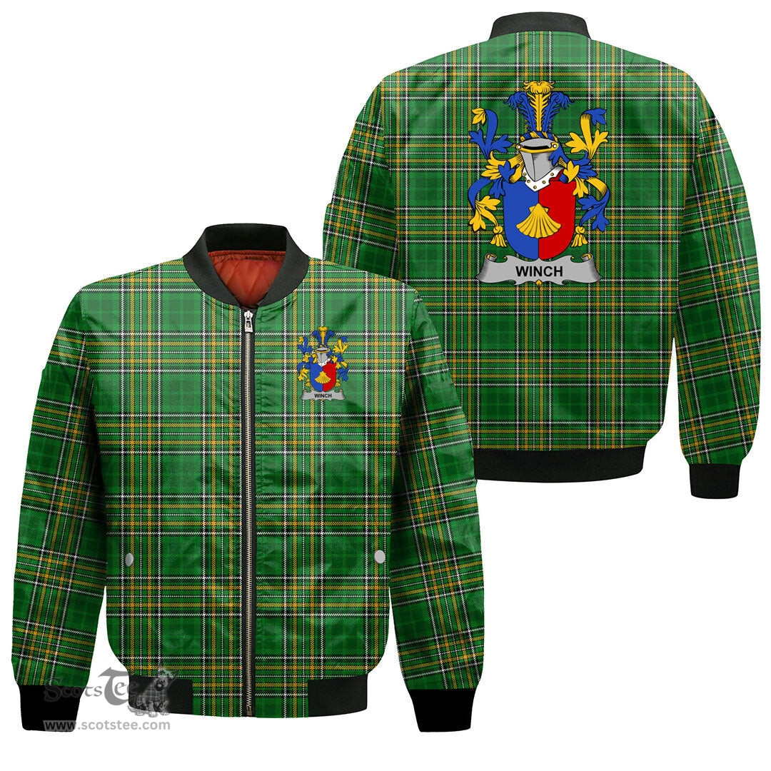 Irish Winch Coat of Arms Family Crest Ireland Bomber Jacket Irish National Tartan Irish County Jacket
