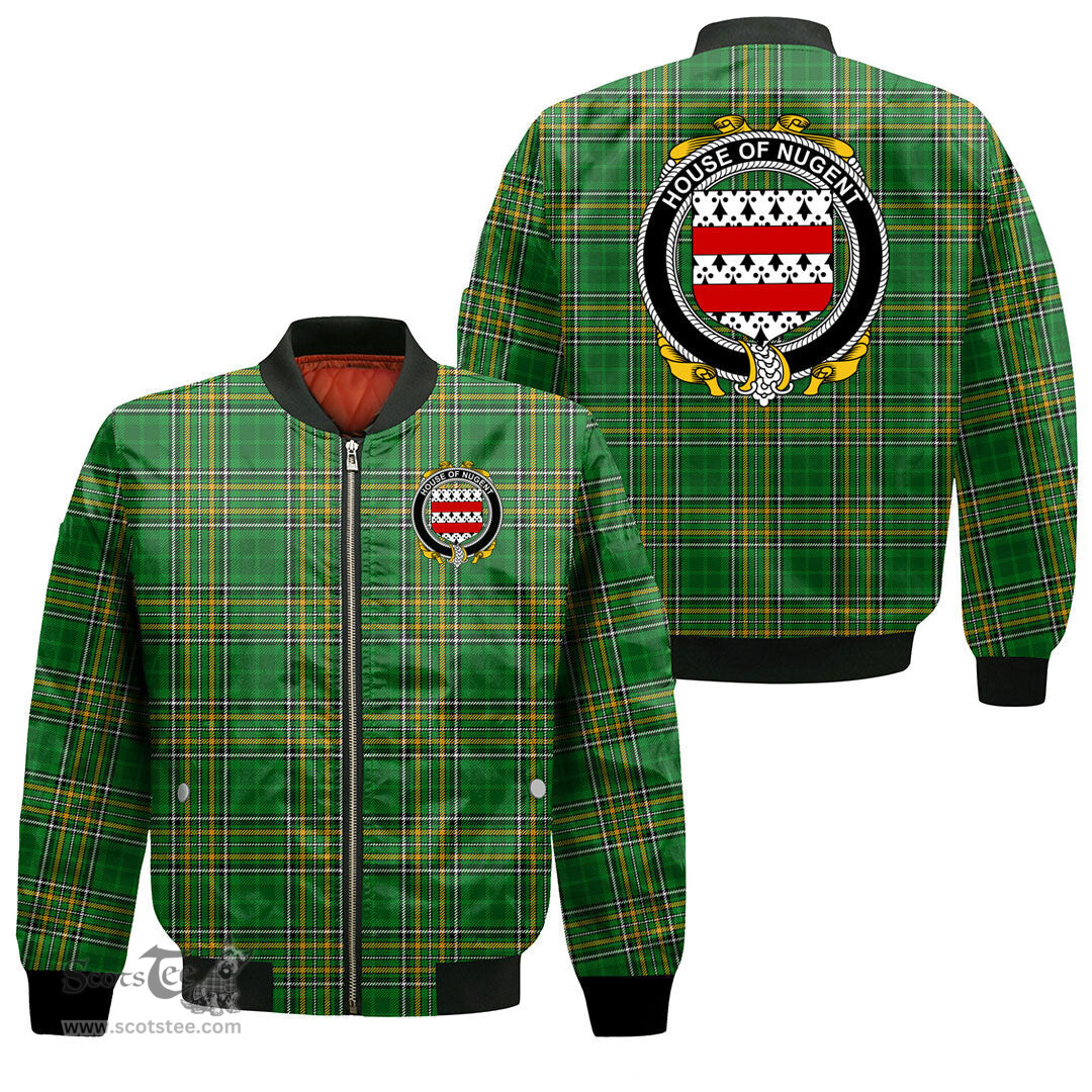 Irish House of NUGENT Coat of Arms Family Crest Ireland Bomber Jacket Irish National Tartan Irish County Jacket
