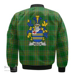 Irish Wallis Coat of Arms Family Crest Ireland Bomber Jacket Irish National Tartan Irish County Jacket